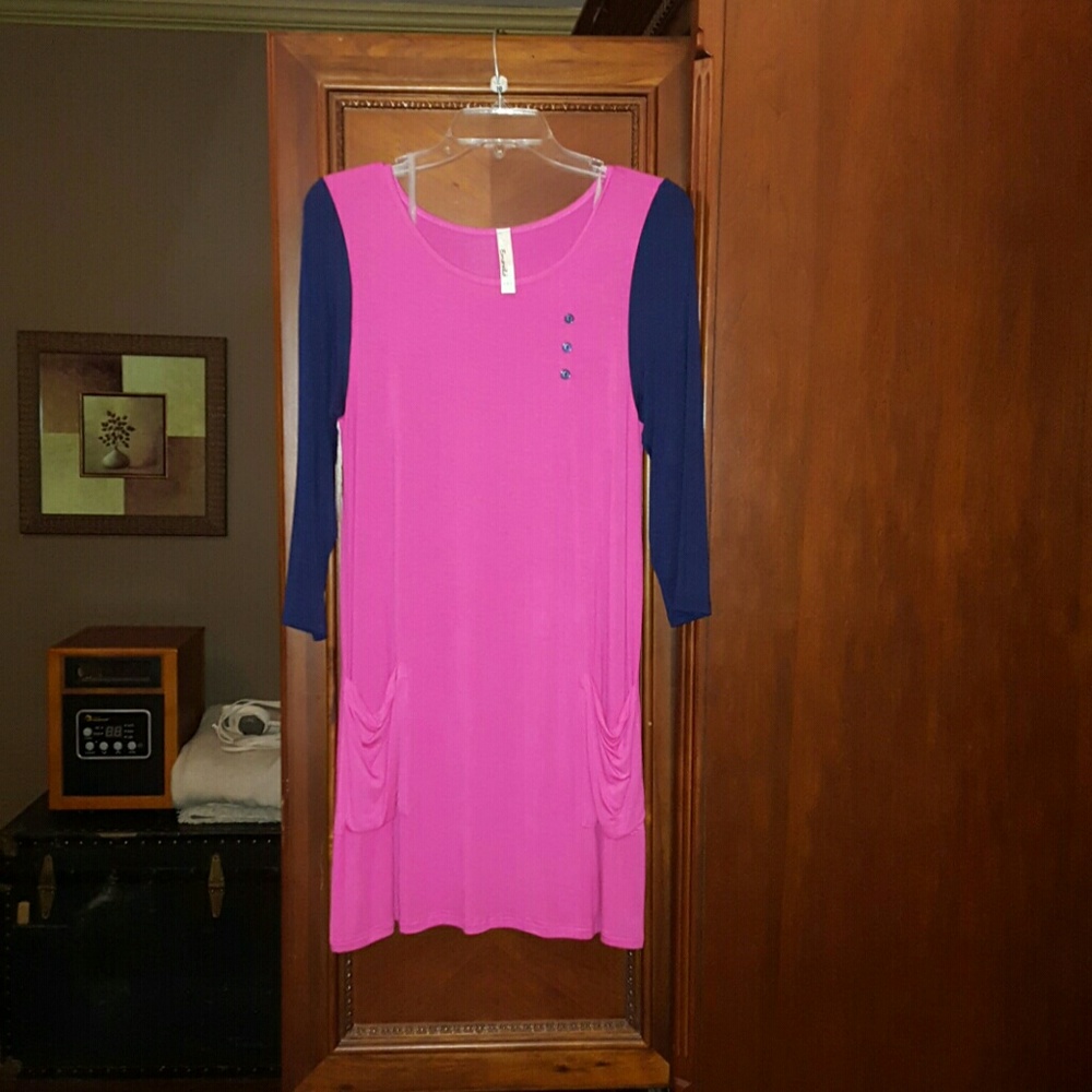 Pink & Navy button dress